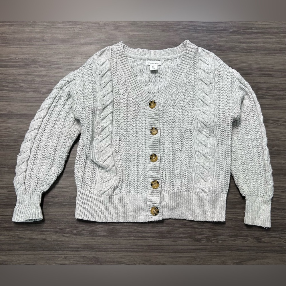 Cupcakes and Cashmere Soft Chunky Knit Cardigan Sweater V-neck Button Up Size M - Picture 1 of 8